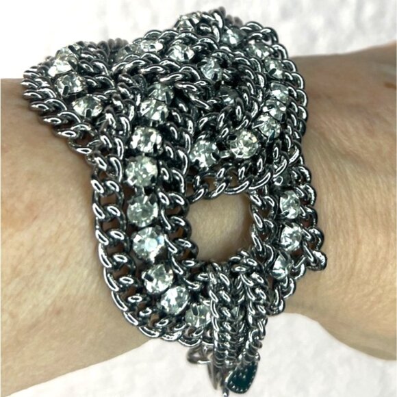 Chunky Bracelet Silver-tone Chains Rhinestones Biker Babe Stella And Dot Petra - Picture 5 of 11